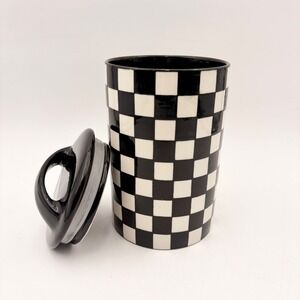 Potters Studio Checkered Ceramic Kitchen Canister Black White Large Storage Jar